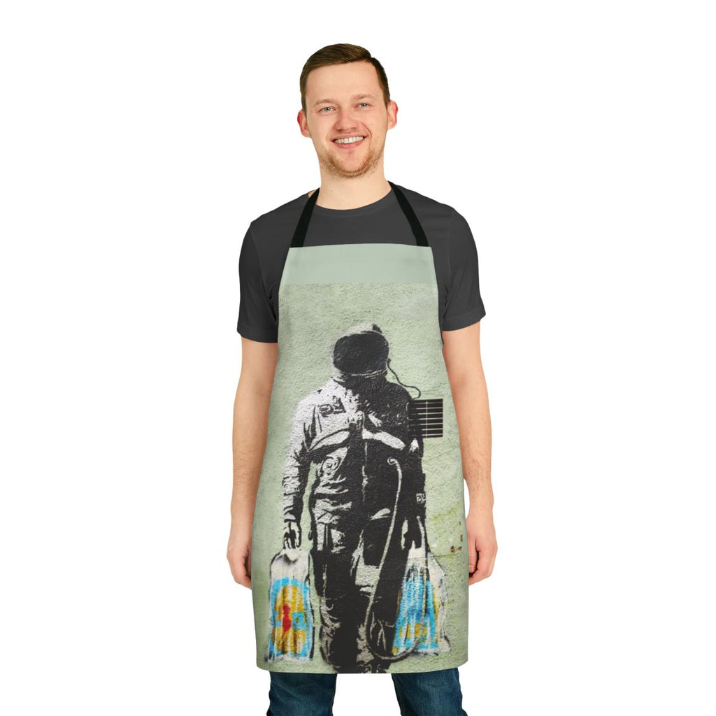 Astronaut carrying shopping bags, inspired by the work of street artist Banksy