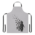 Banksy-inspired apron featuring a colorful bird design