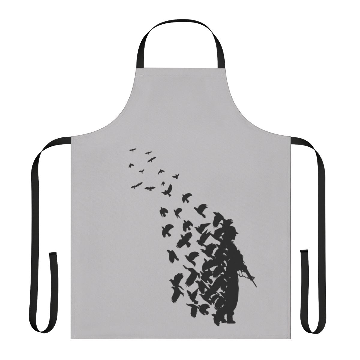 Banksy-inspired apron featuring a colorful bird design