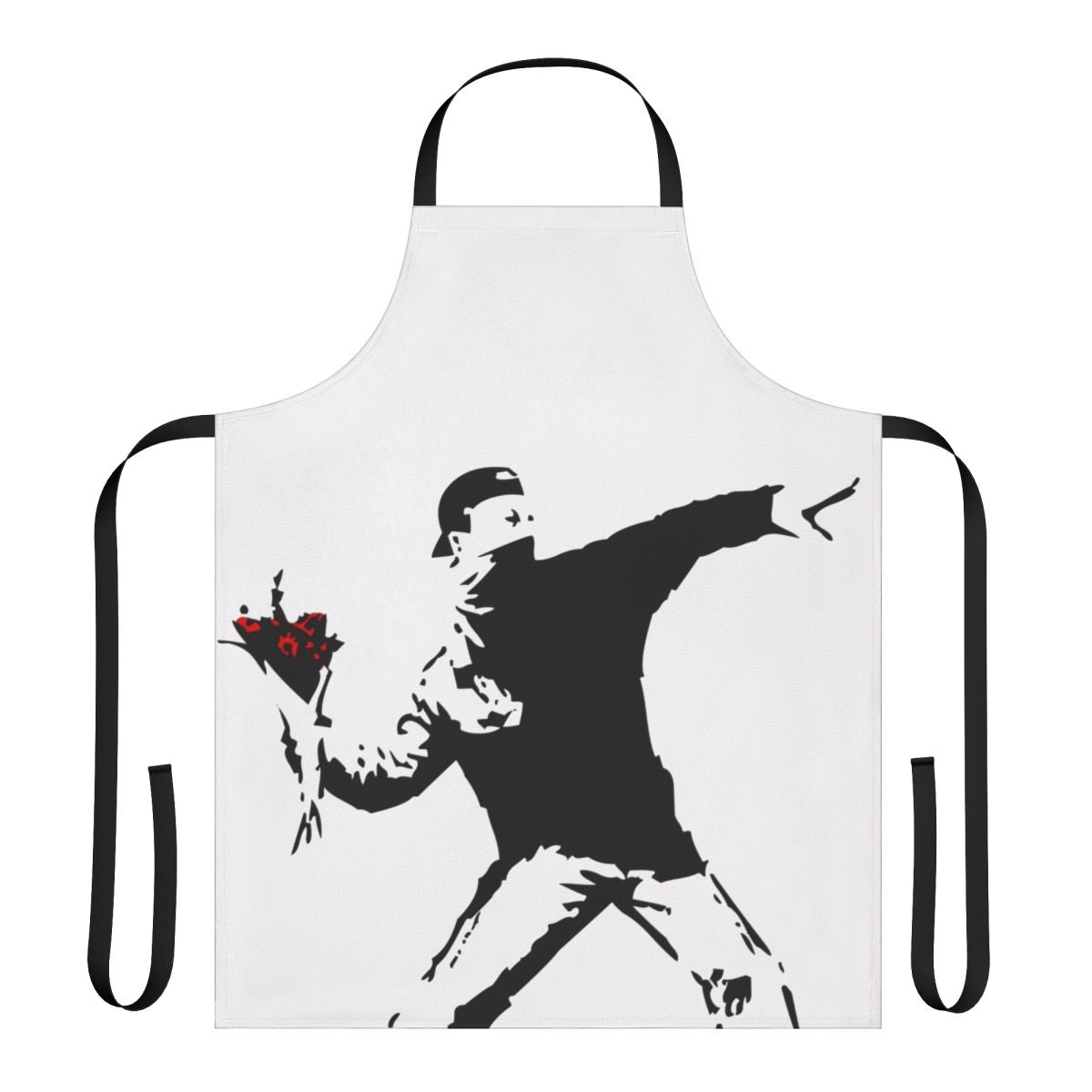 Banksy-inspired apron featuring the iconic "Flower Thrower" street art design