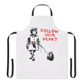 Banksy-inspired apron featuring the iconic 'Follow Your Heart' design