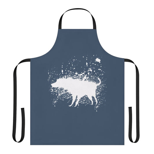 Banksy-inspired graffiti dog apron with stencil design