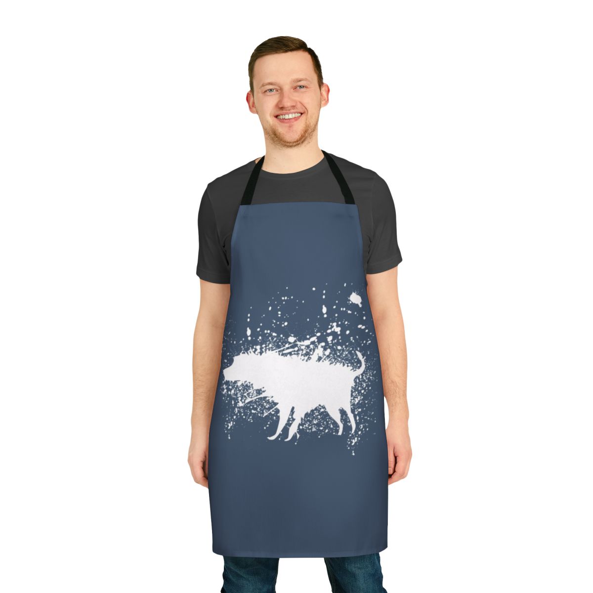 Banksy-inspired graffiti dog apron with stencil design