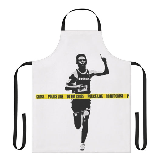 Apron featuring Banksy's iconic marathon runner and police line design