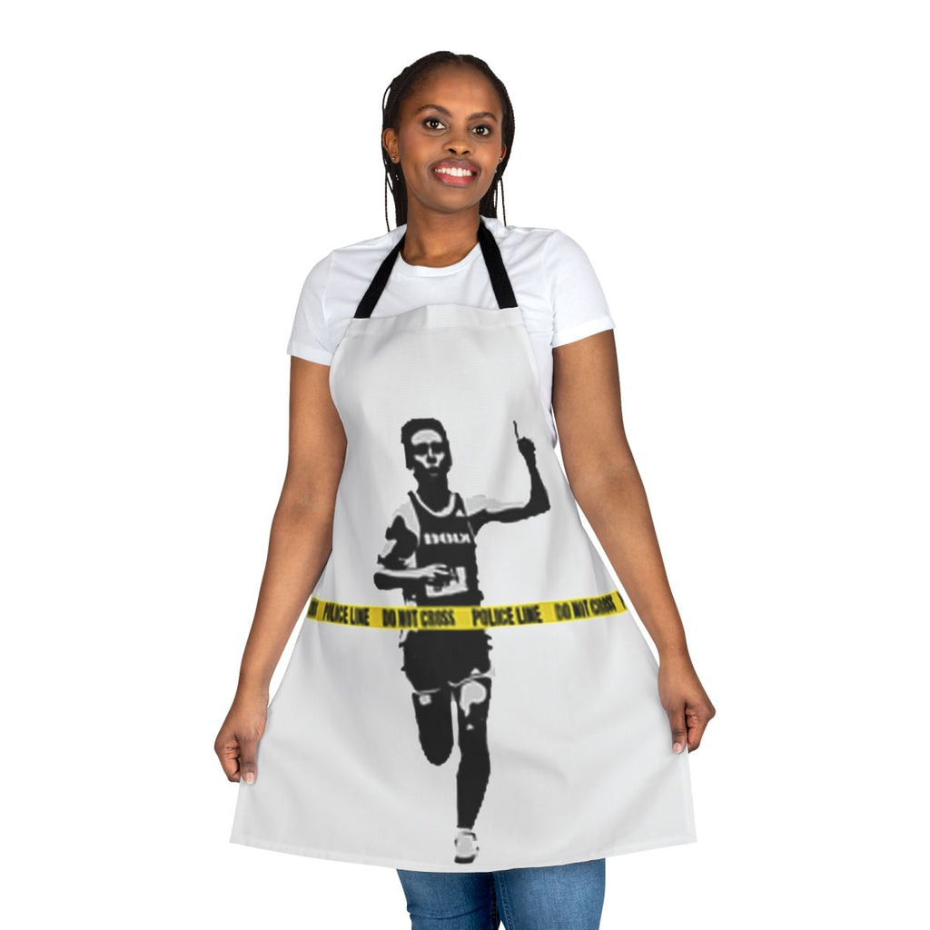 Apron featuring Banksy's iconic marathon runner and police line design