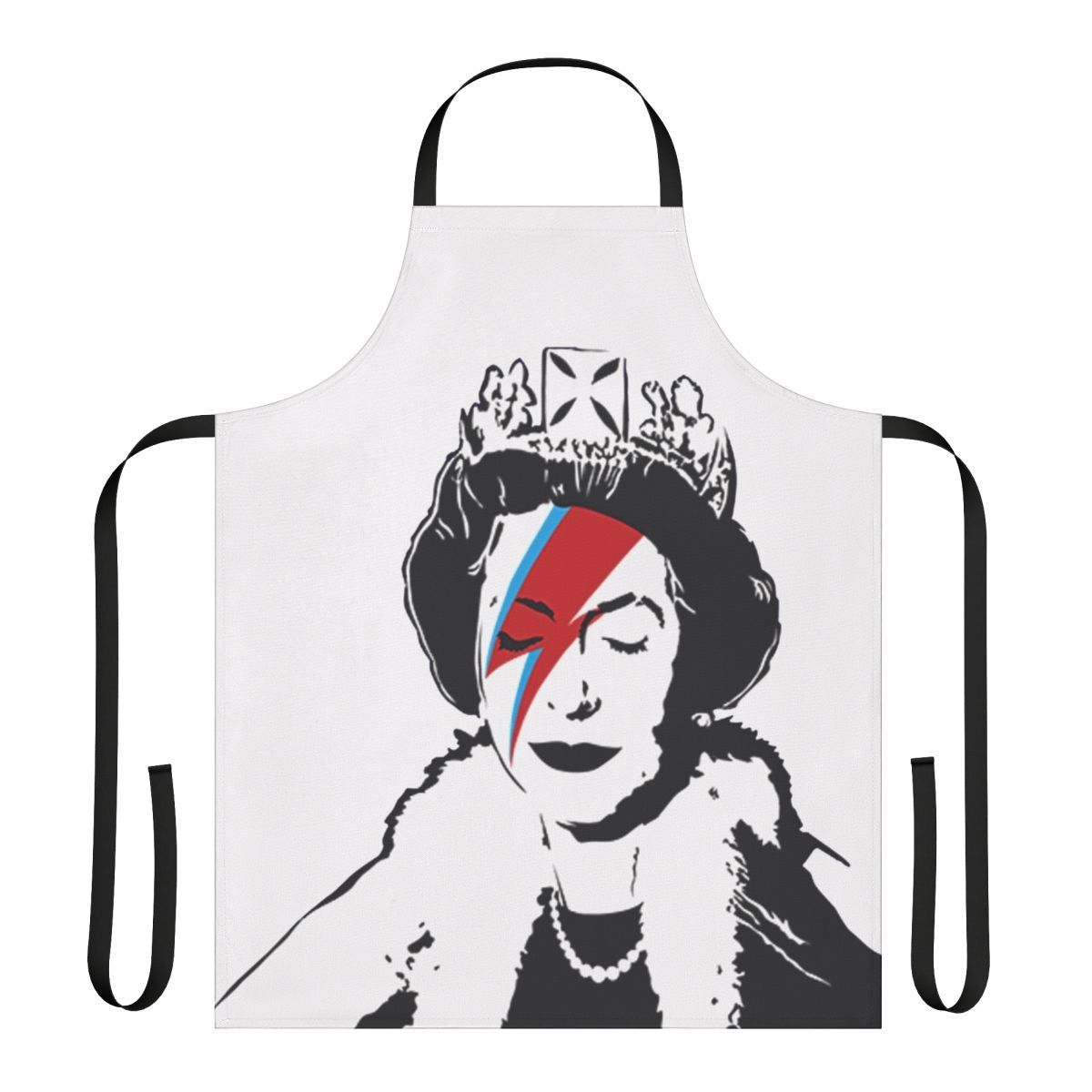 Banksy-inspired apron featuring the iconic "God Save the Queen" design