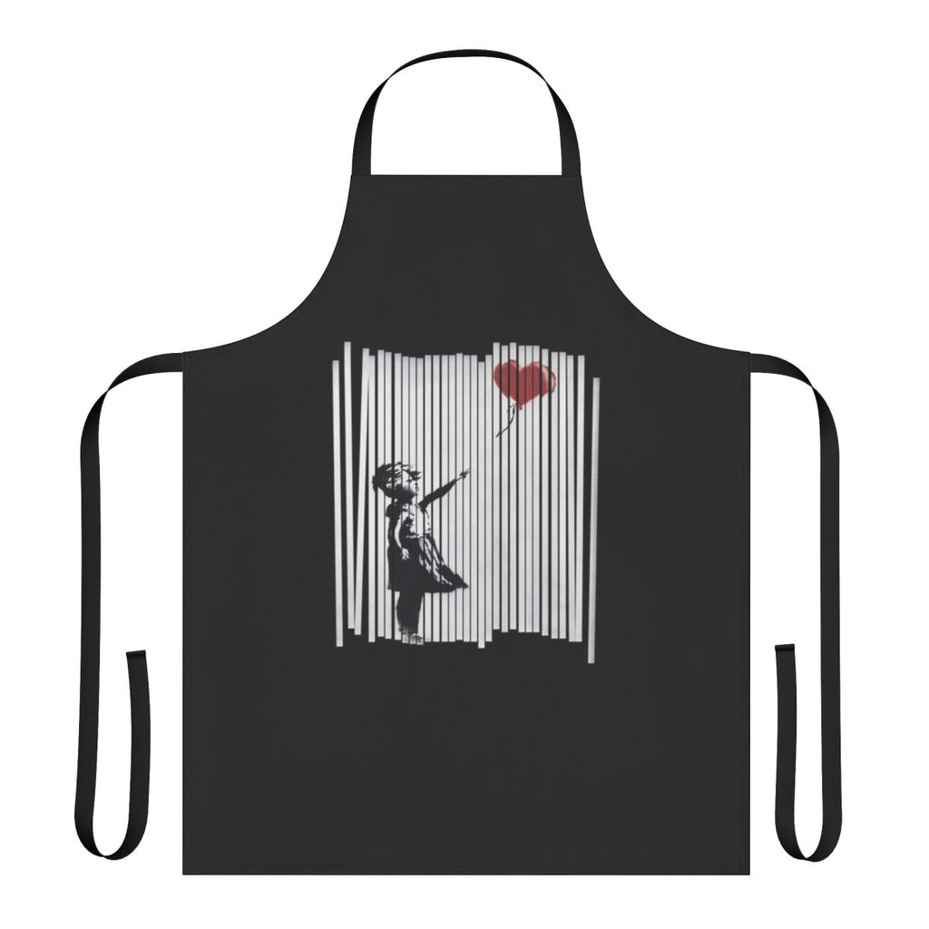 Banksy-style shredded balloon girl design printed on a high-quality kitchen apron