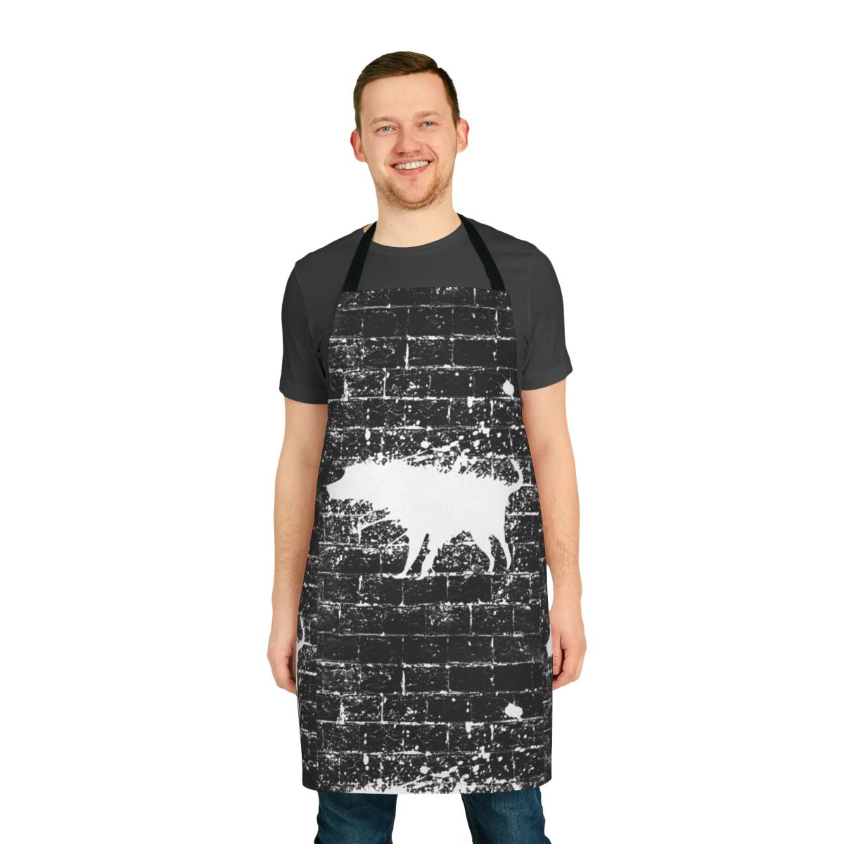 Banksy-inspired graffiti style apron with a splash dog graphic