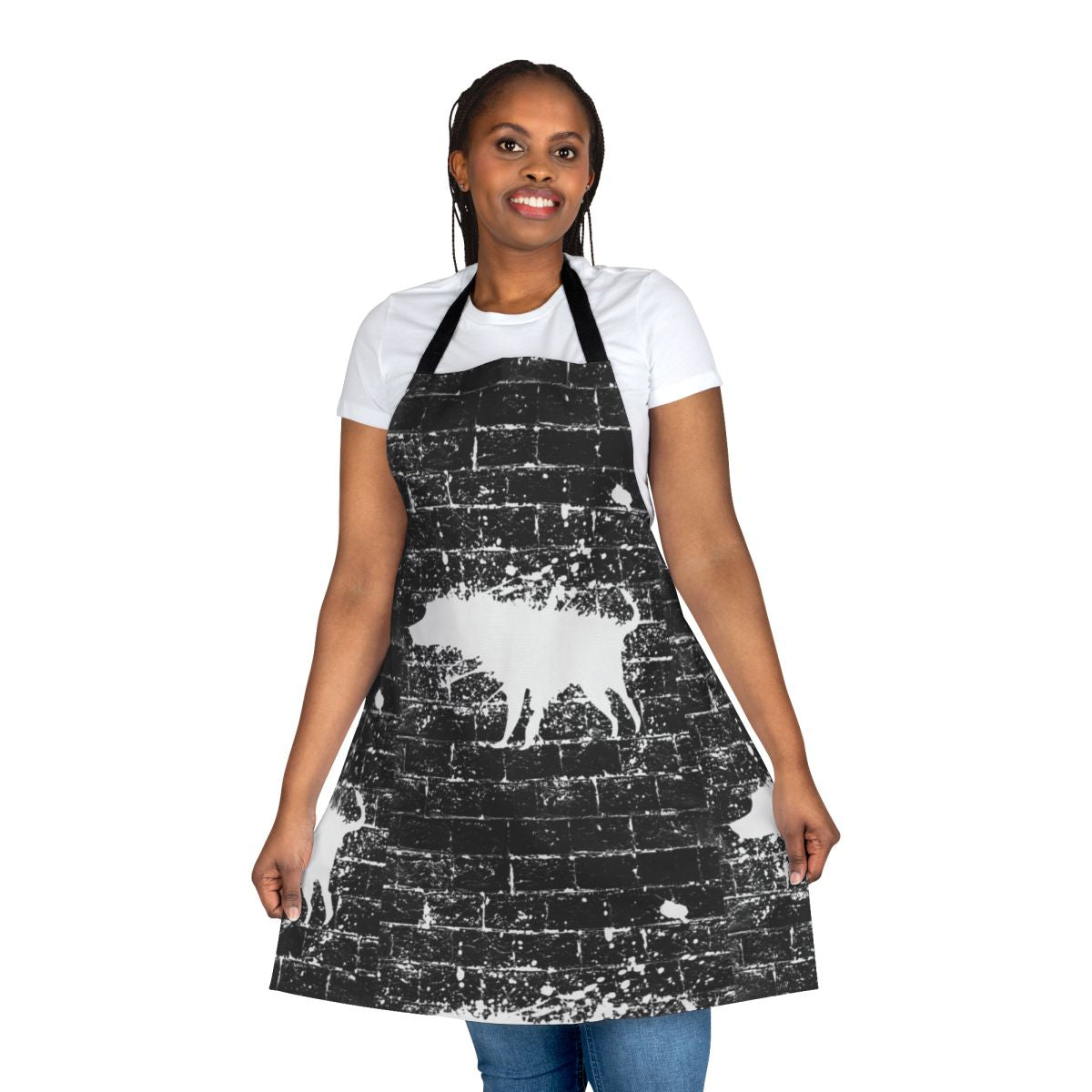 Banksy-inspired graffiti style apron with a splash dog graphic