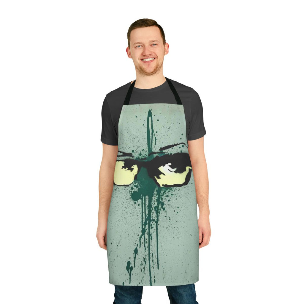 Banksy-inspired apron featuring stencil-like street art design