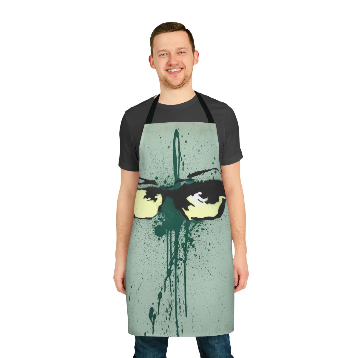 Banksy-inspired apron featuring stencil-like street art design