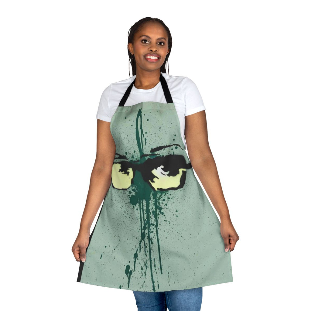 Banksy-inspired apron featuring stencil-like street art design