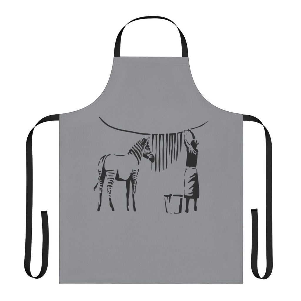 Banksy-inspired zebra print apron for cooking and art enthusiasts