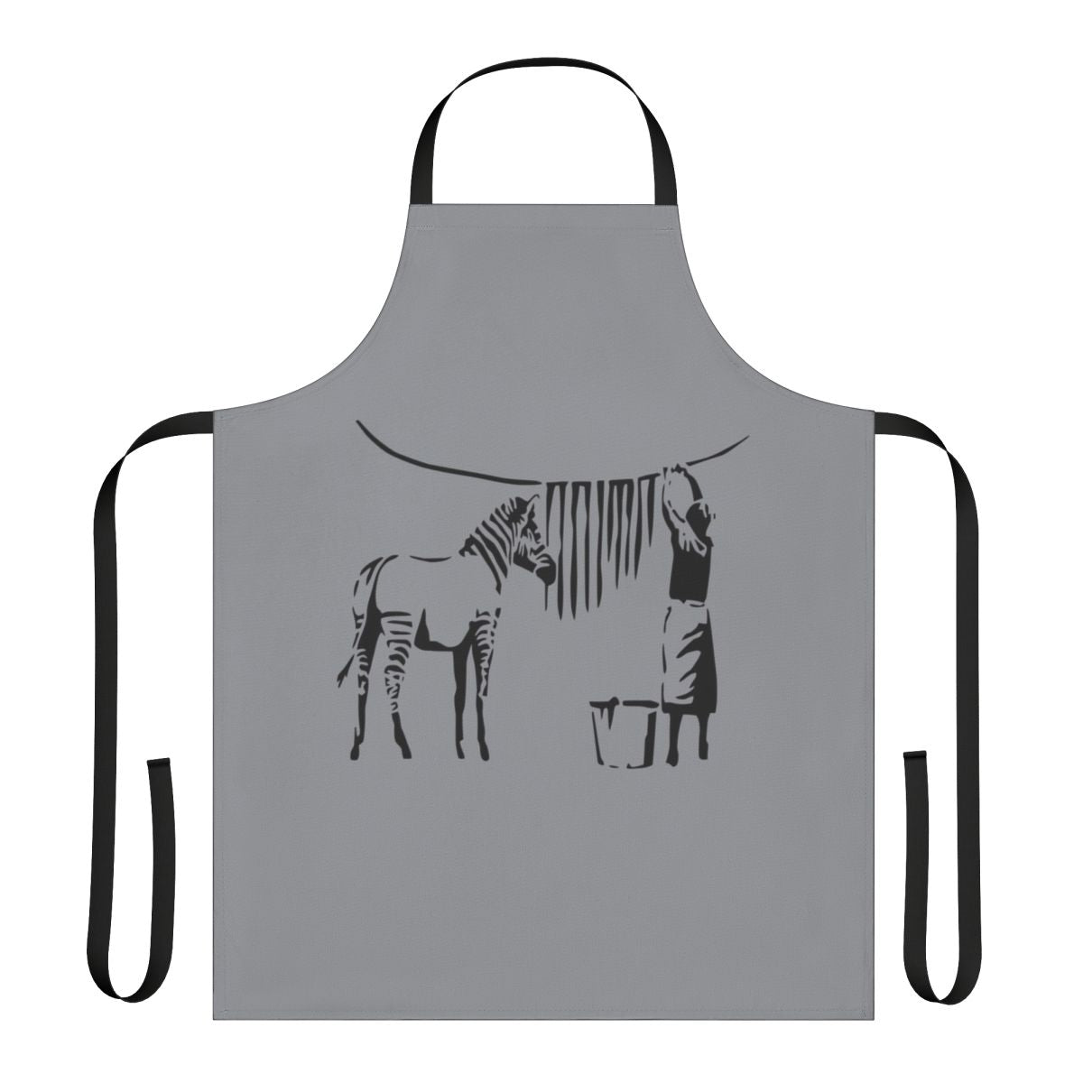 Banksy-inspired zebra print apron for cooking and art enthusiasts