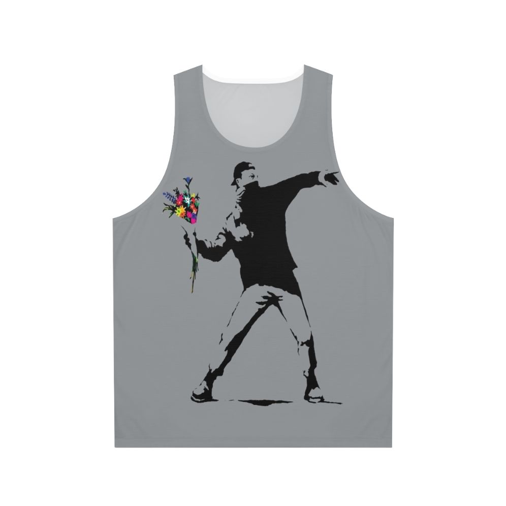 Banksy inspired protest flowers unisex tank top
