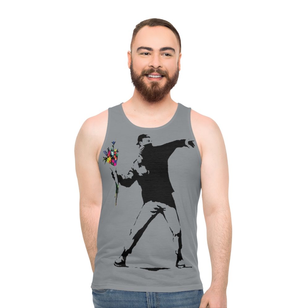 Banksy inspired protest flowers unisex tank top