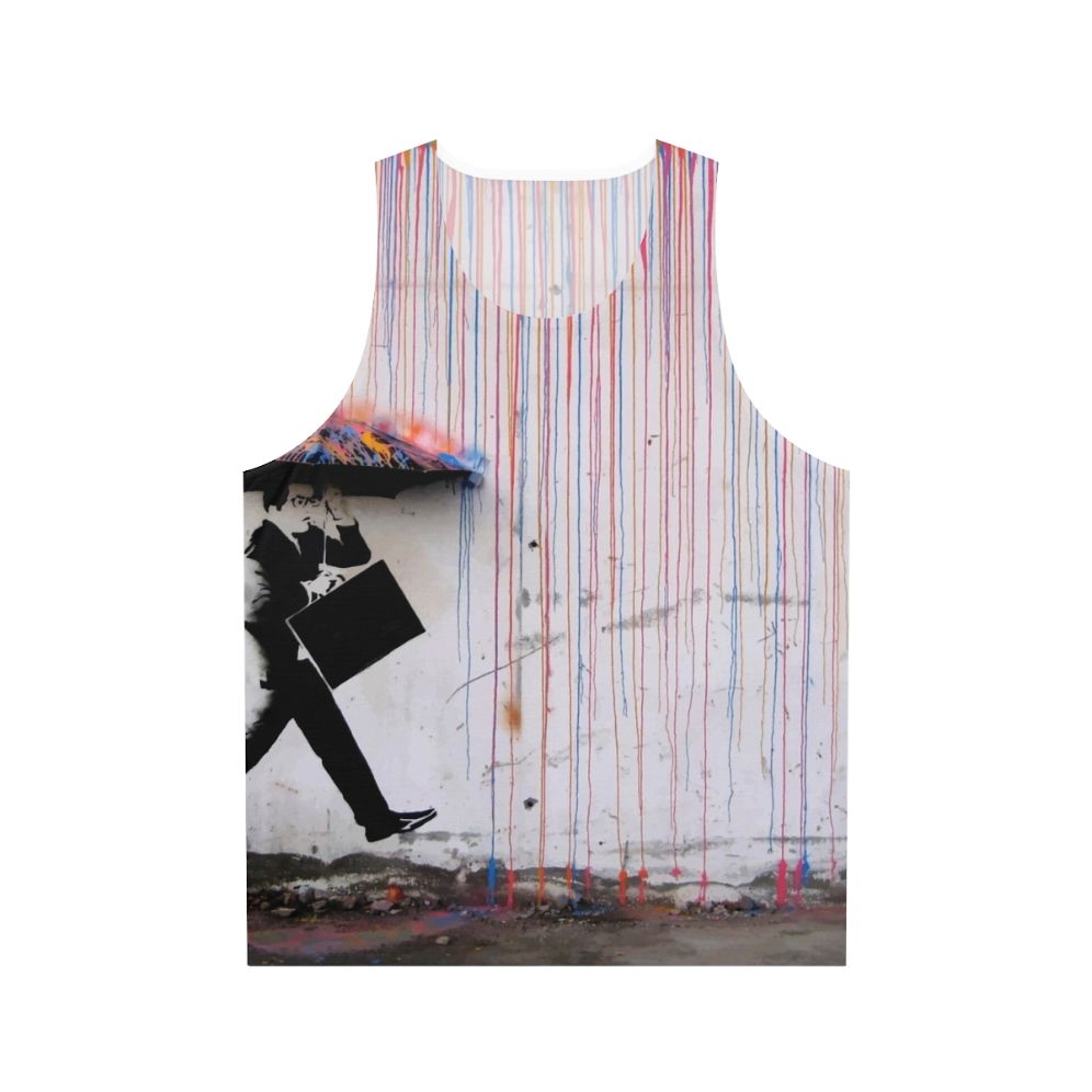 Banksy umbrella rainbow happy girl unisex tank top