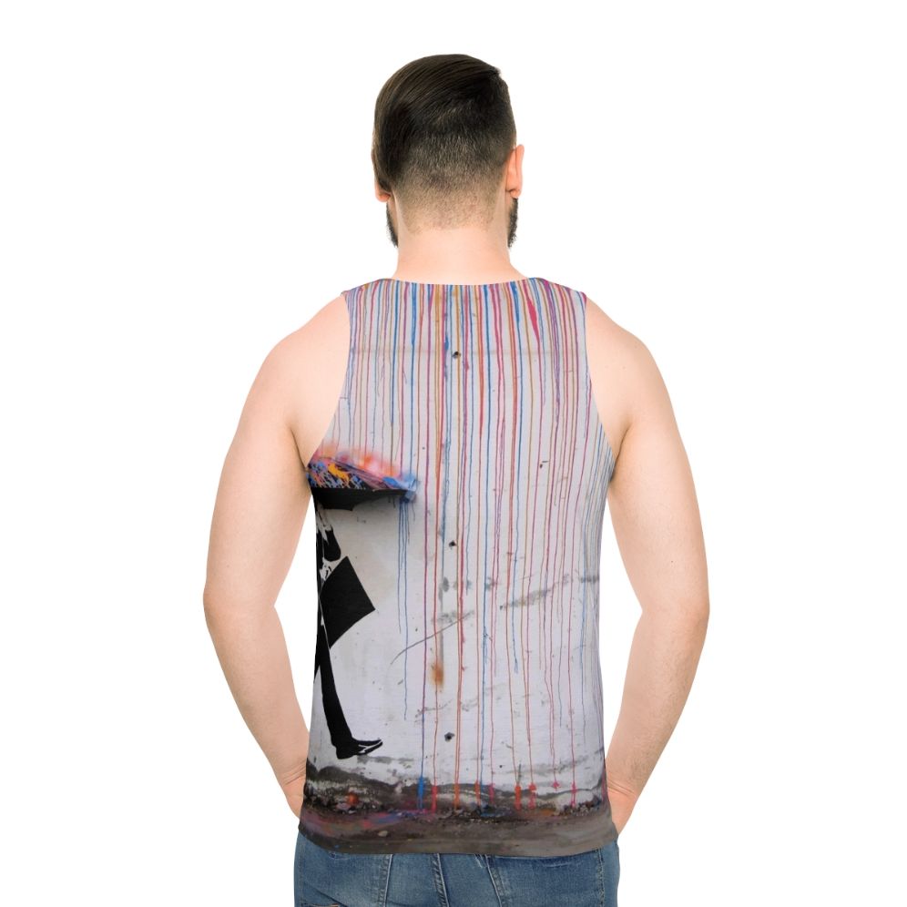 Banksy umbrella rainbow happy girl unisex tank top