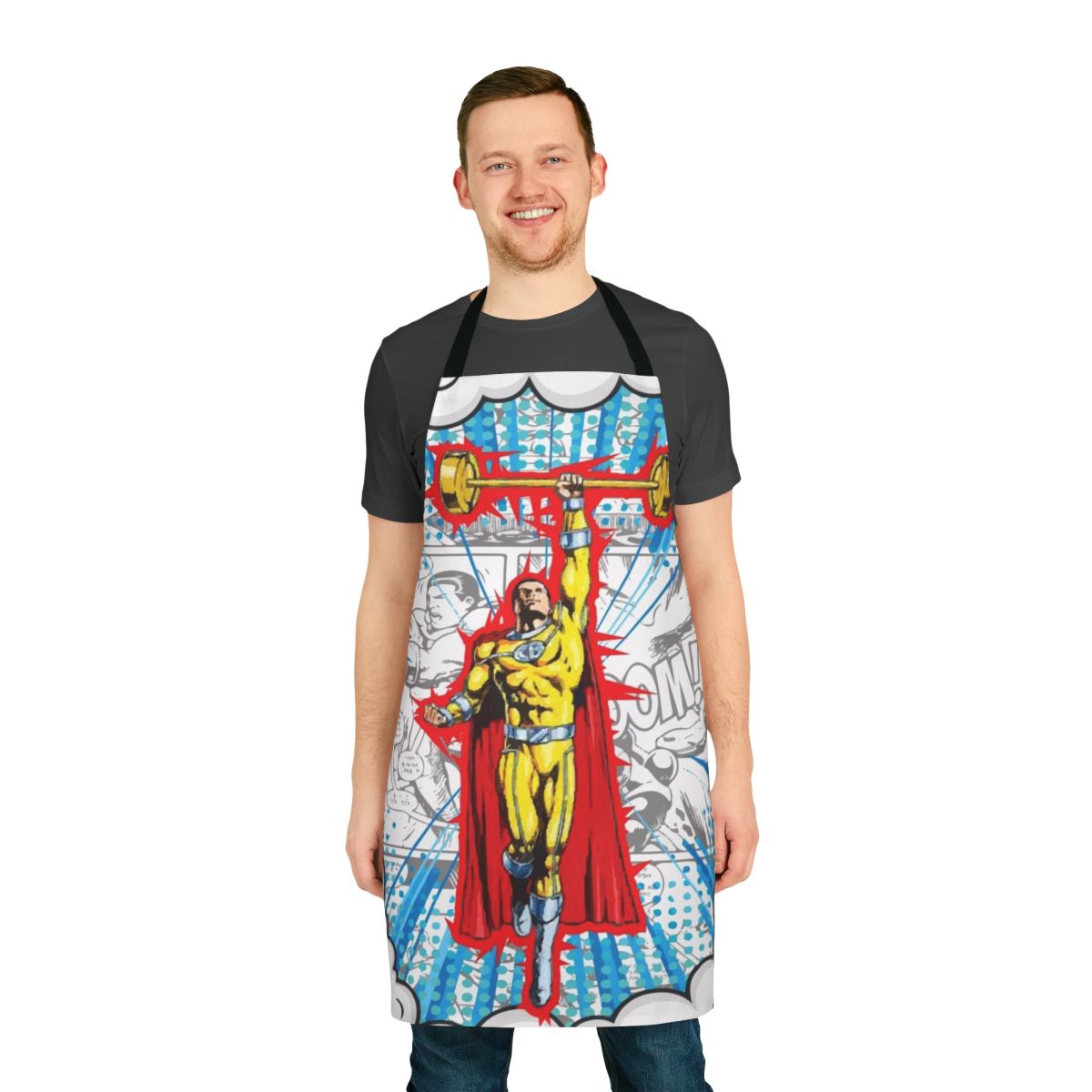 Barbell Gym Superhero Muscle Apron - Stylish Cooking Apron for Fitness Enthusiasts