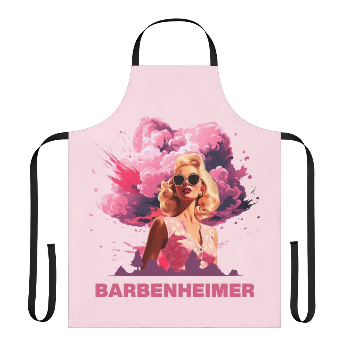 Barbenheimer-inspired 2023 apron featuring Barbie and Oppenheimer movie references