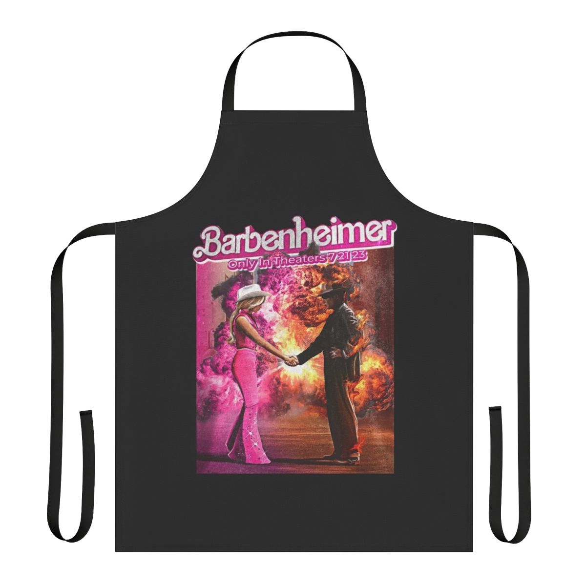 Barbenheimer-inspired apron with a playful and retro design