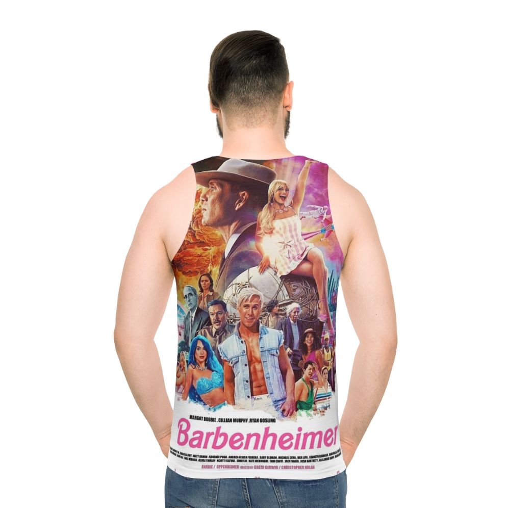 Barbenheimer Unisex Tank Top featuring nuclear explosion and mushroom cloud