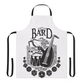 A stylish black apron featuring a bard class design, perfect for roleplaying, tabletop gaming, and geeky activities.