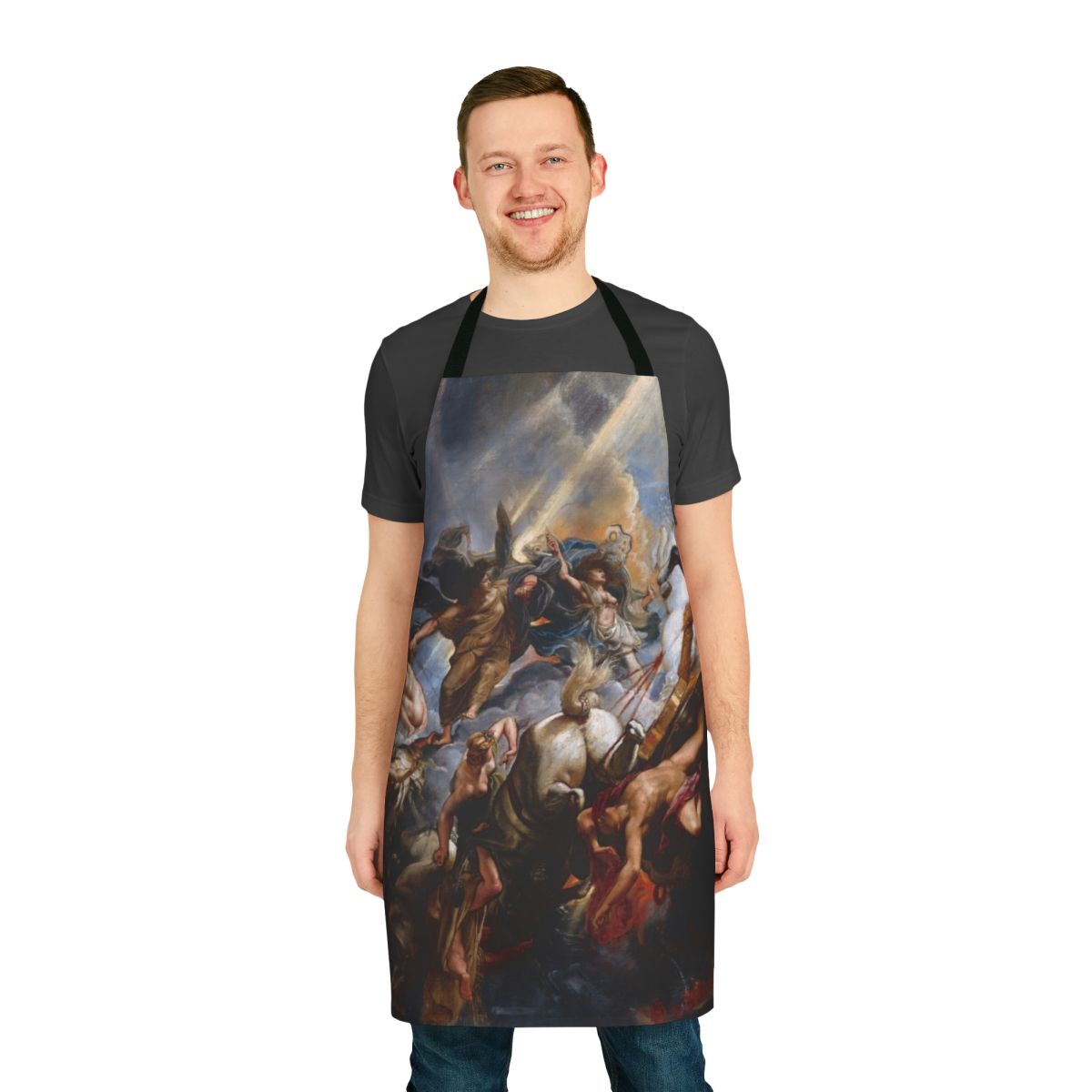 Apron featuring a baroque-style painting of the mythological figure Phaeton by the artist Peter Paul Rubens.