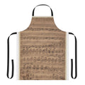 An apron featuring a baroque-style musical manuscript design with treble and bass clefs.