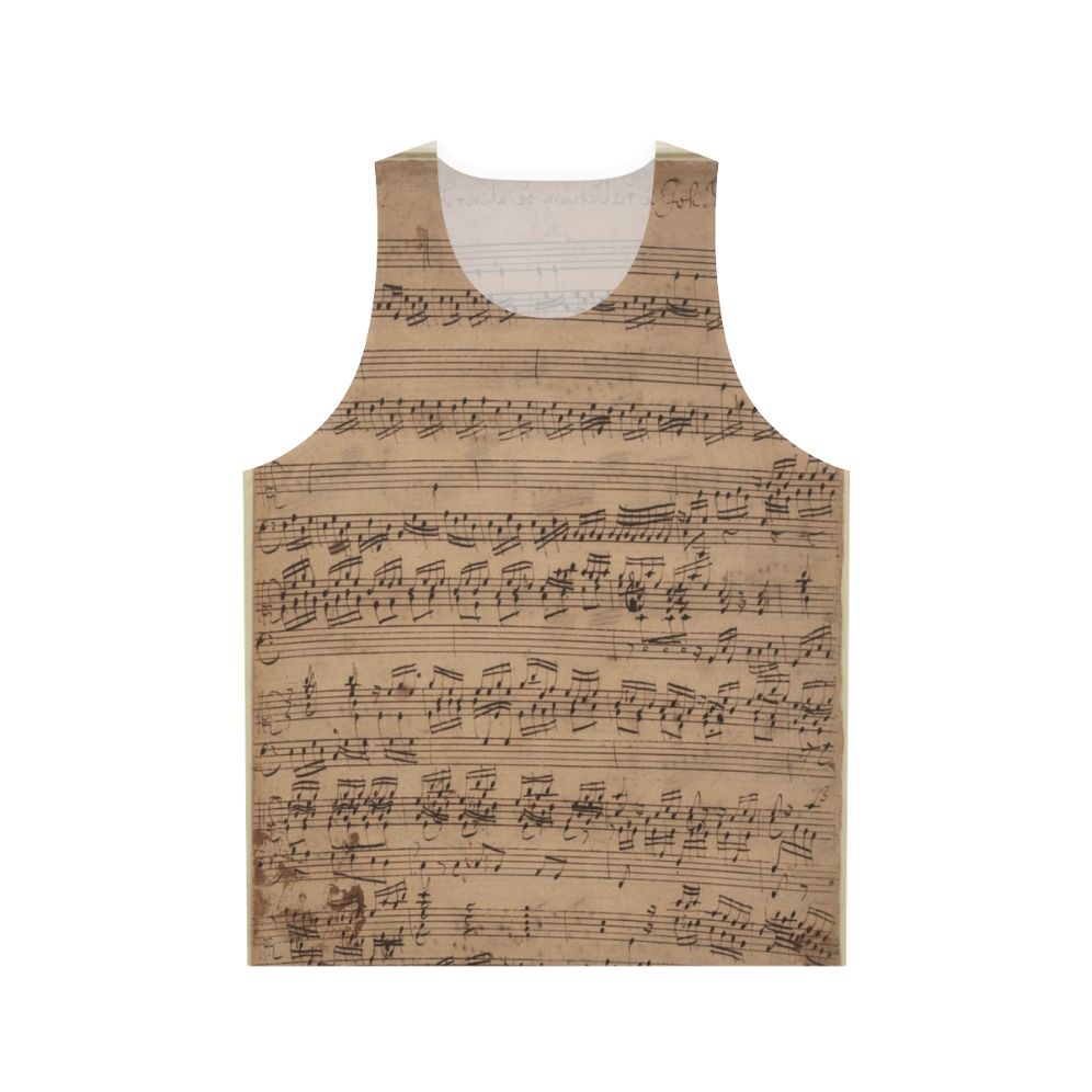 Unisex tank top with baroque-inspired sheet music design