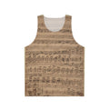 Unisex tank top with baroque-inspired sheet music design