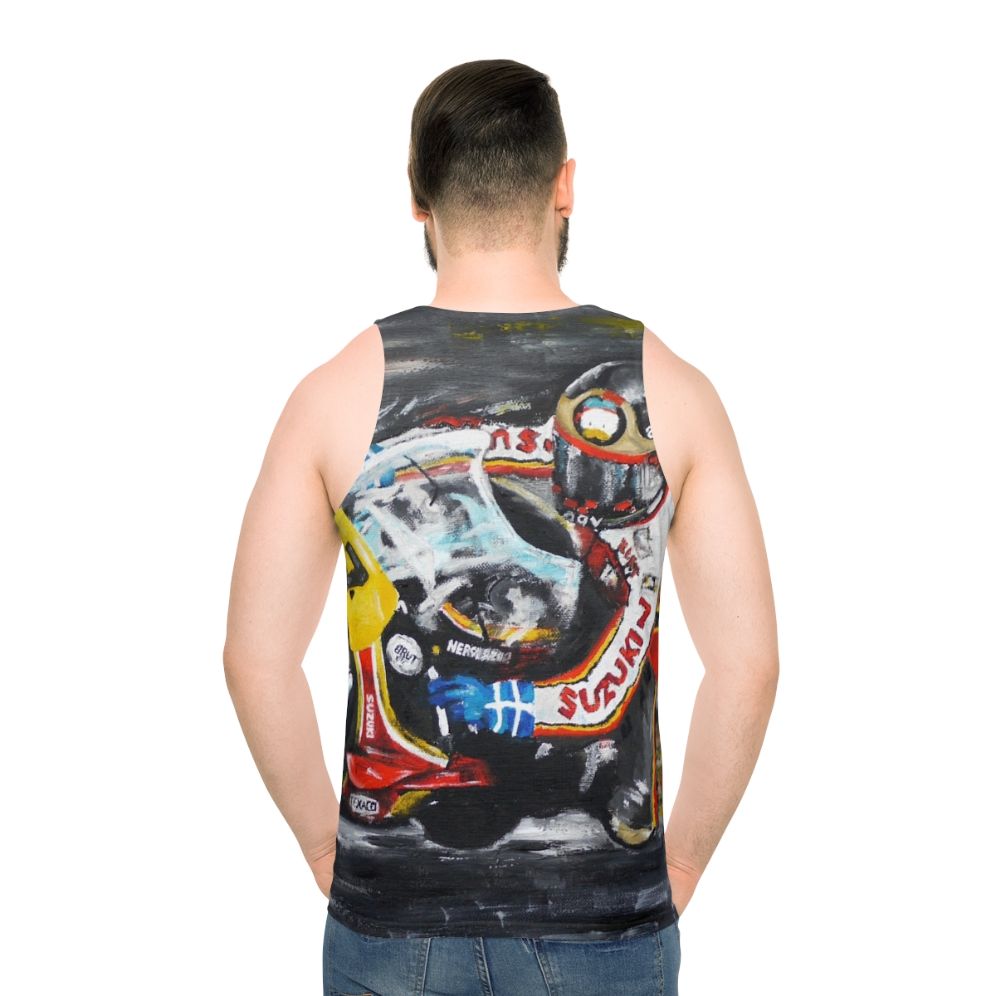 Barry Sheene motorsports Suzuki motorcycle oil painting unisex tank top