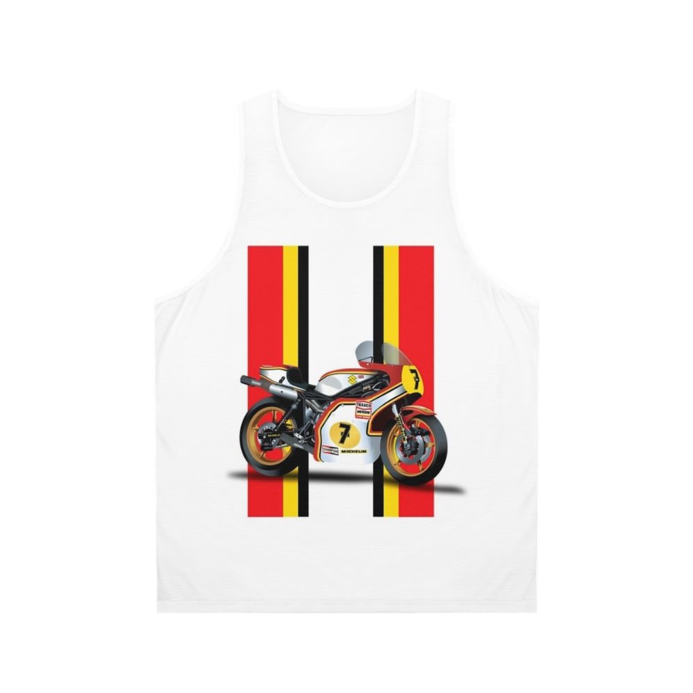 Unisex tank top featuring vintage Barry Sheene Suzuki motorcycle logo
