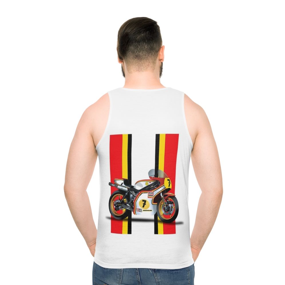 Unisex tank top featuring vintage Barry Sheene Suzuki motorcycle logo