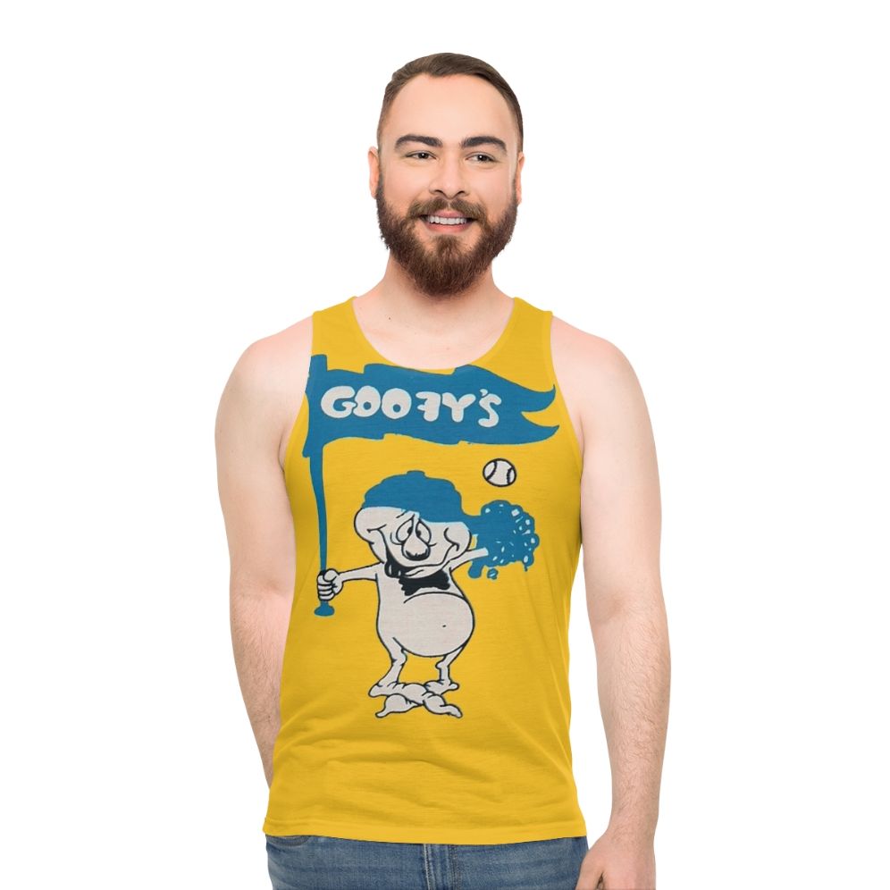 Baseball inspired 1980s punk music tank top