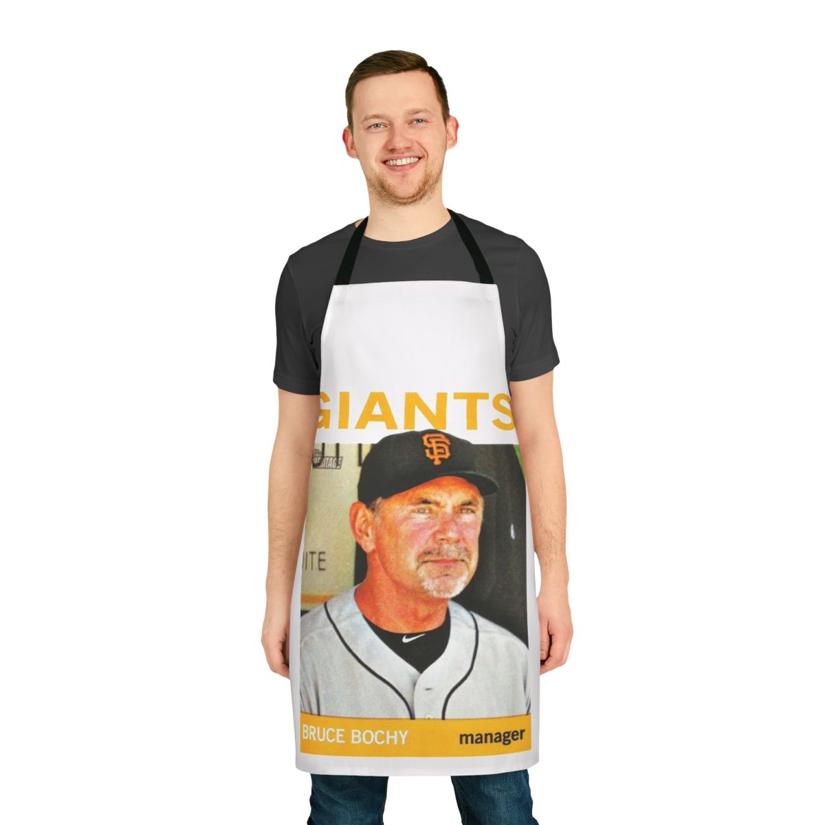 Bruce Bochy Tribute Apron featuring the San Francisco Giants logo and colors