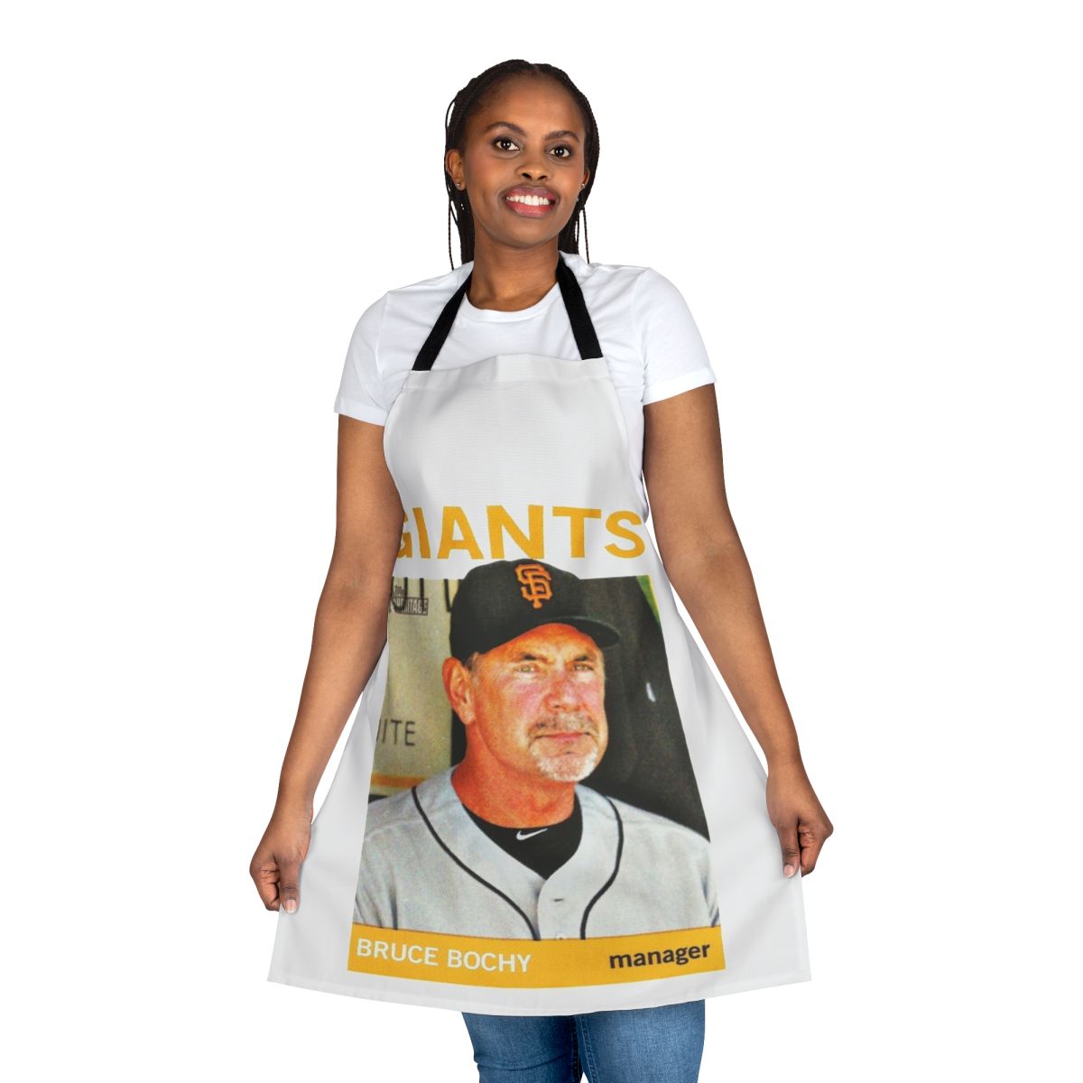 Bruce Bochy Tribute Apron featuring the San Francisco Giants logo and colors