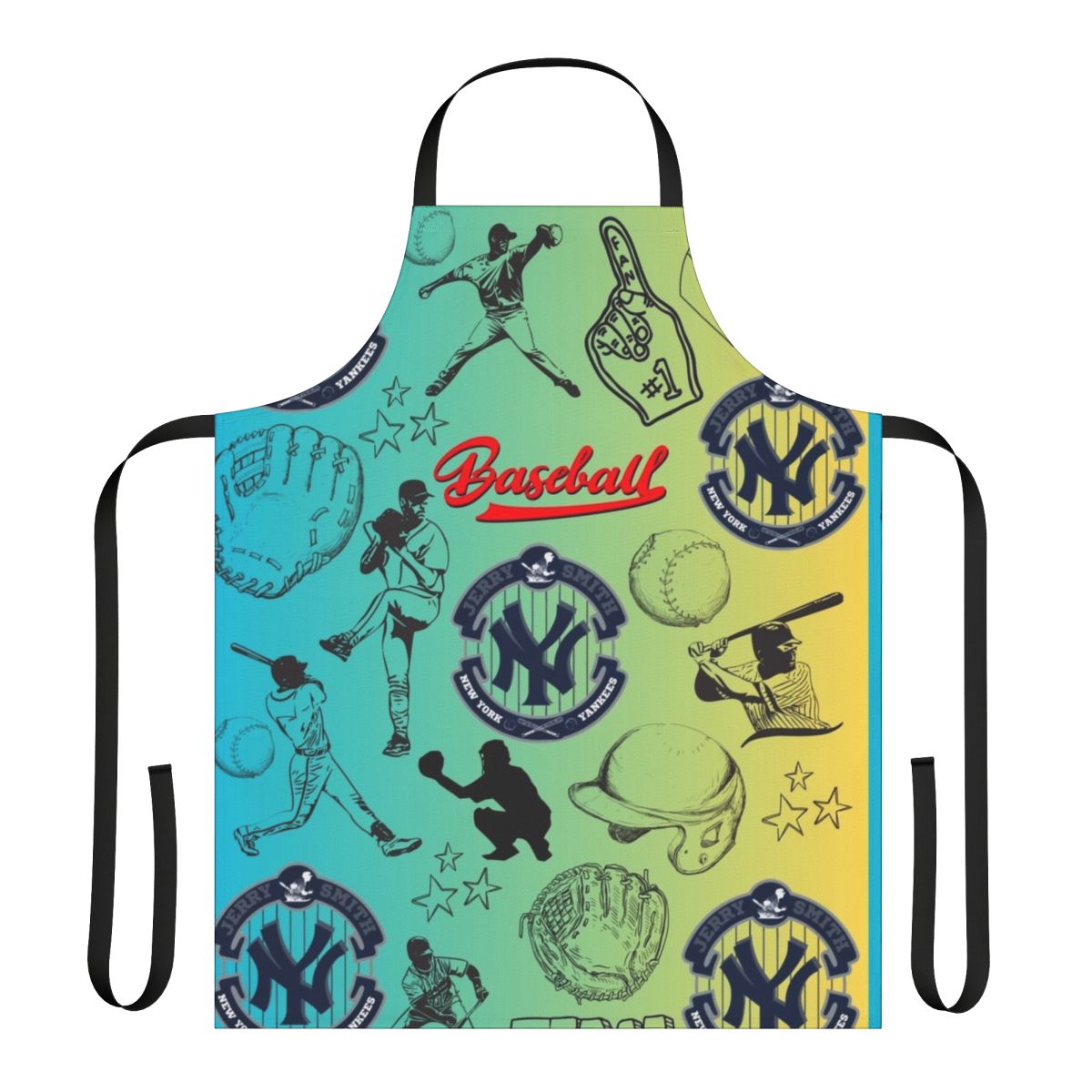 Baseball themed apron featuring the New York Yankees logo and colors