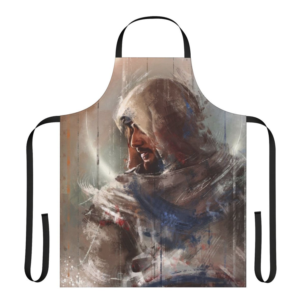 Basim, the protagonist of Assassin's Creed Mirage, depicted on a high-quality apron