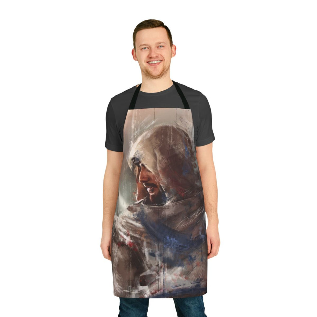 Basim, the protagonist of Assassin's Creed Mirage, depicted on a high-quality apron