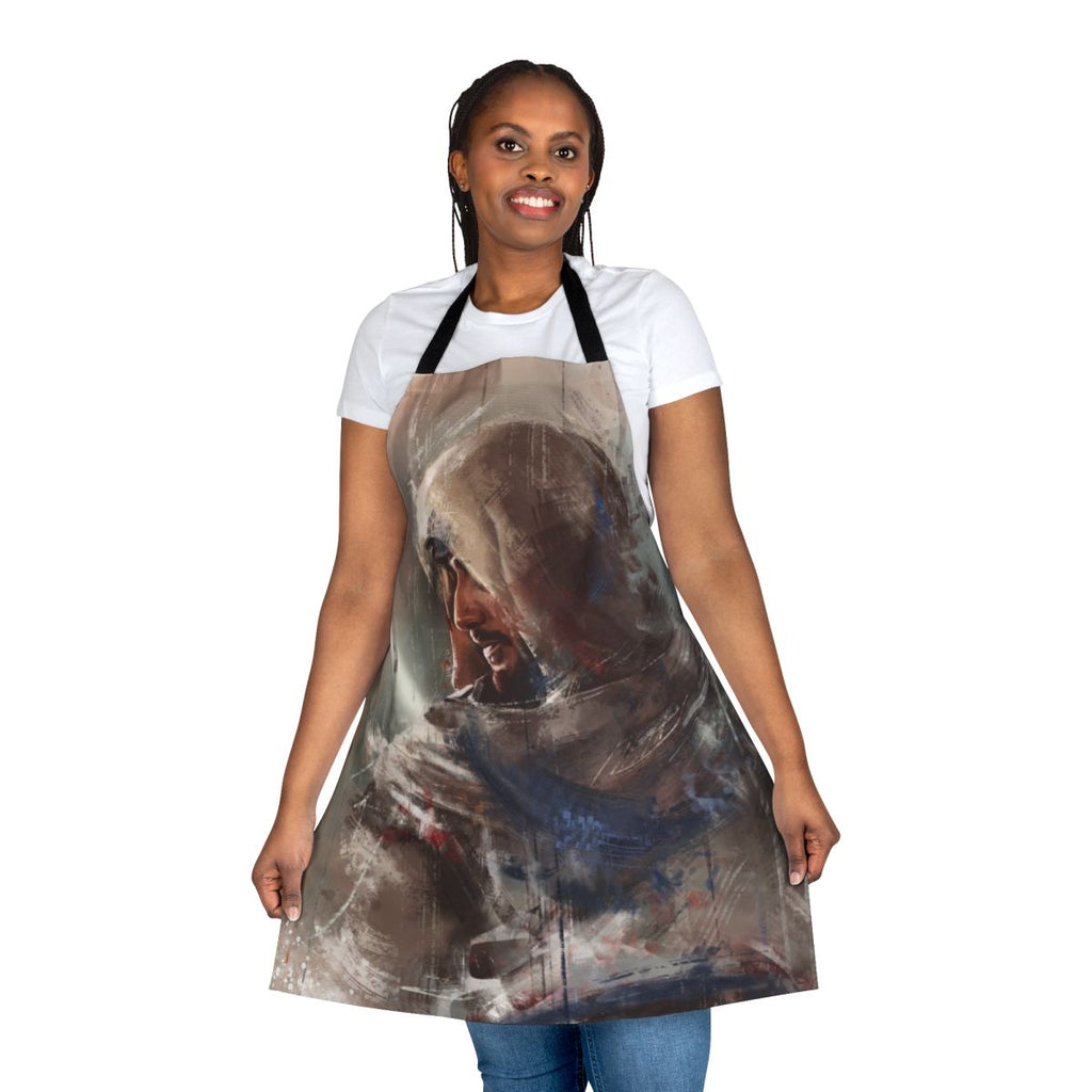 Basim, the protagonist of Assassin's Creed Mirage, depicted on a high-quality apron