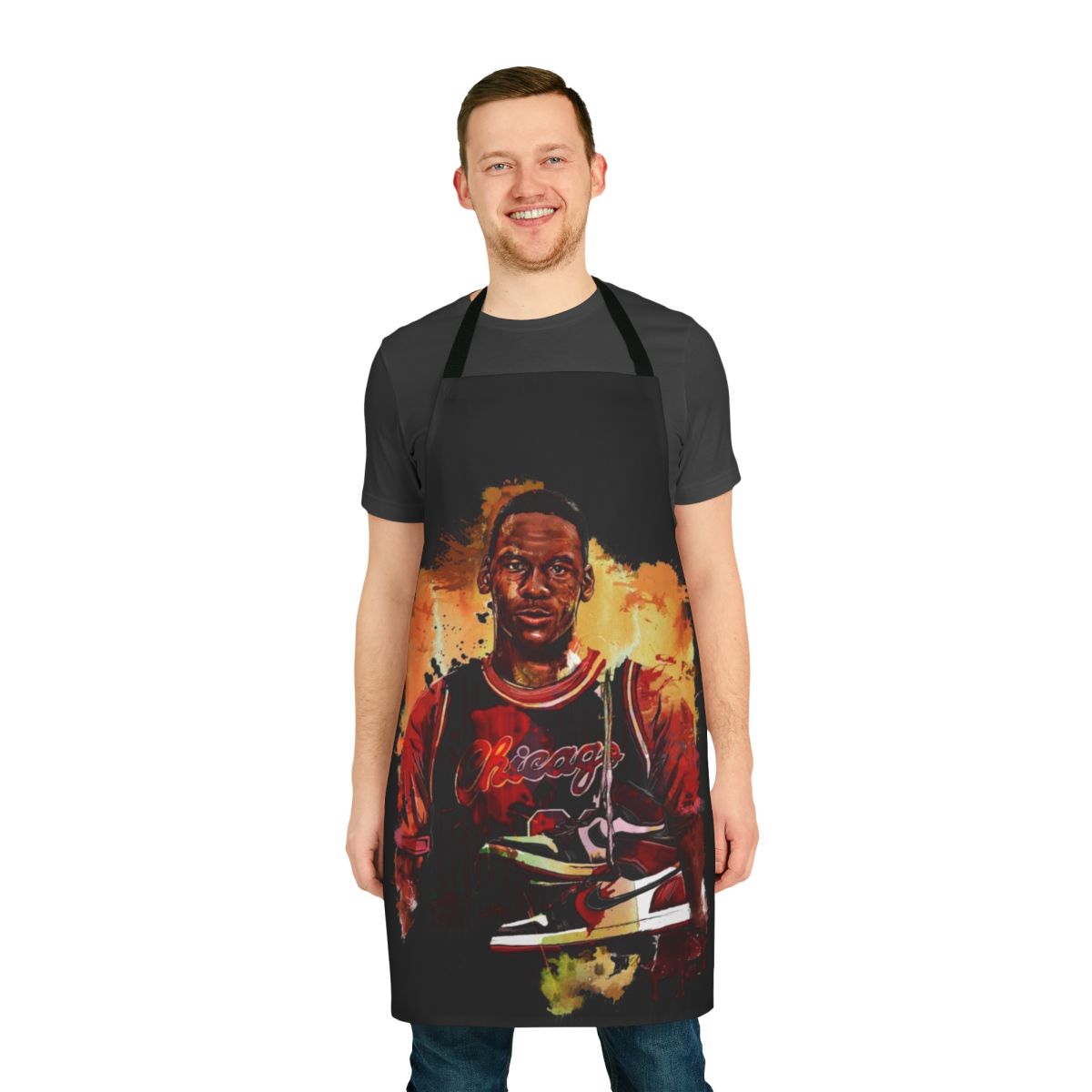 Basketball-themed kitchen apron with sneaker design