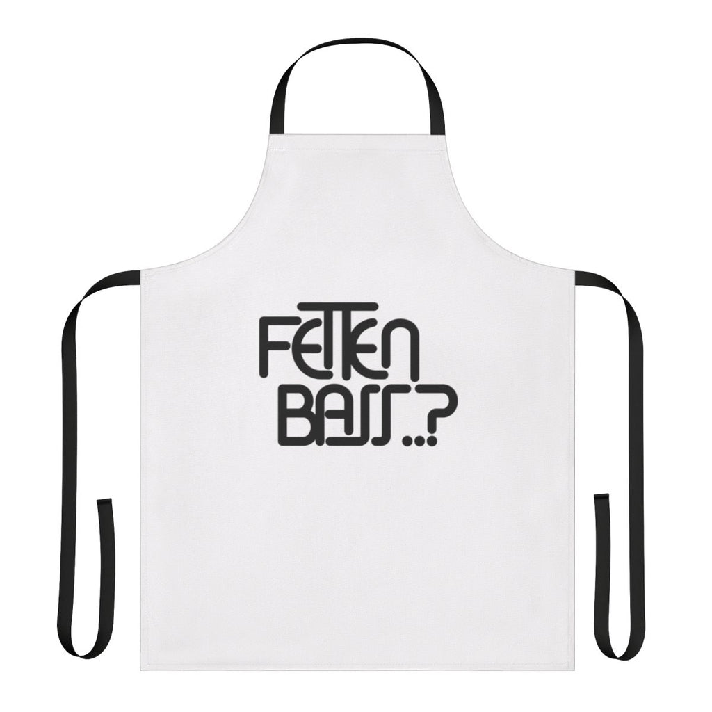 A black apron with the text "Fetten Bass" (German for "Fat Bass") in a typographic design, perfect for bass music fans and DJs.