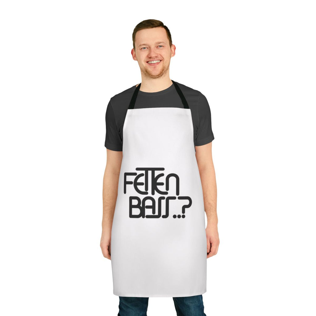 A black apron with the text "Fetten Bass" (German for "Fat Bass") in a typographic design, perfect for bass music fans and DJs.