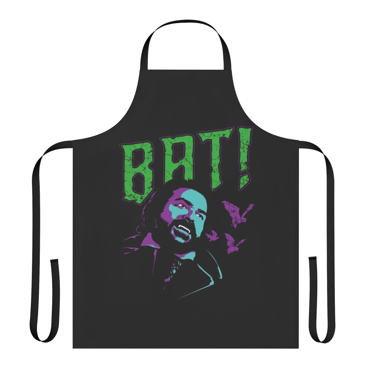 Bat-themed apron with a stylish and spooky design, perfect for fans of the hit TV show "What We Do in the Shadows"