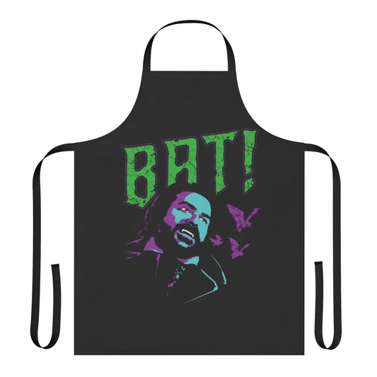 Bat-themed apron with a stylish and spooky design, perfect for fans of the hit TV show "What We Do in the Shadows"