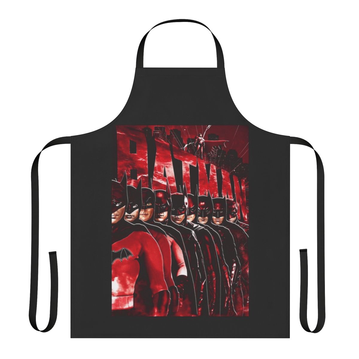 Bat-themed superhero apron with crime fighting history design