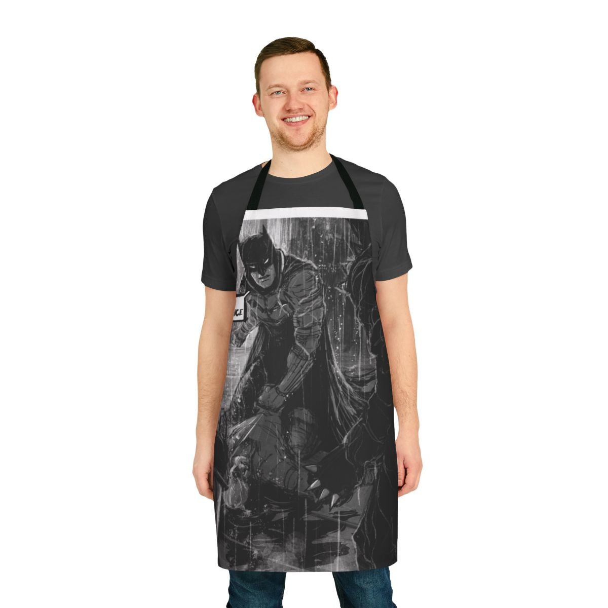 Bat-Inspired Superhero Apron with Comic Book Art Design
