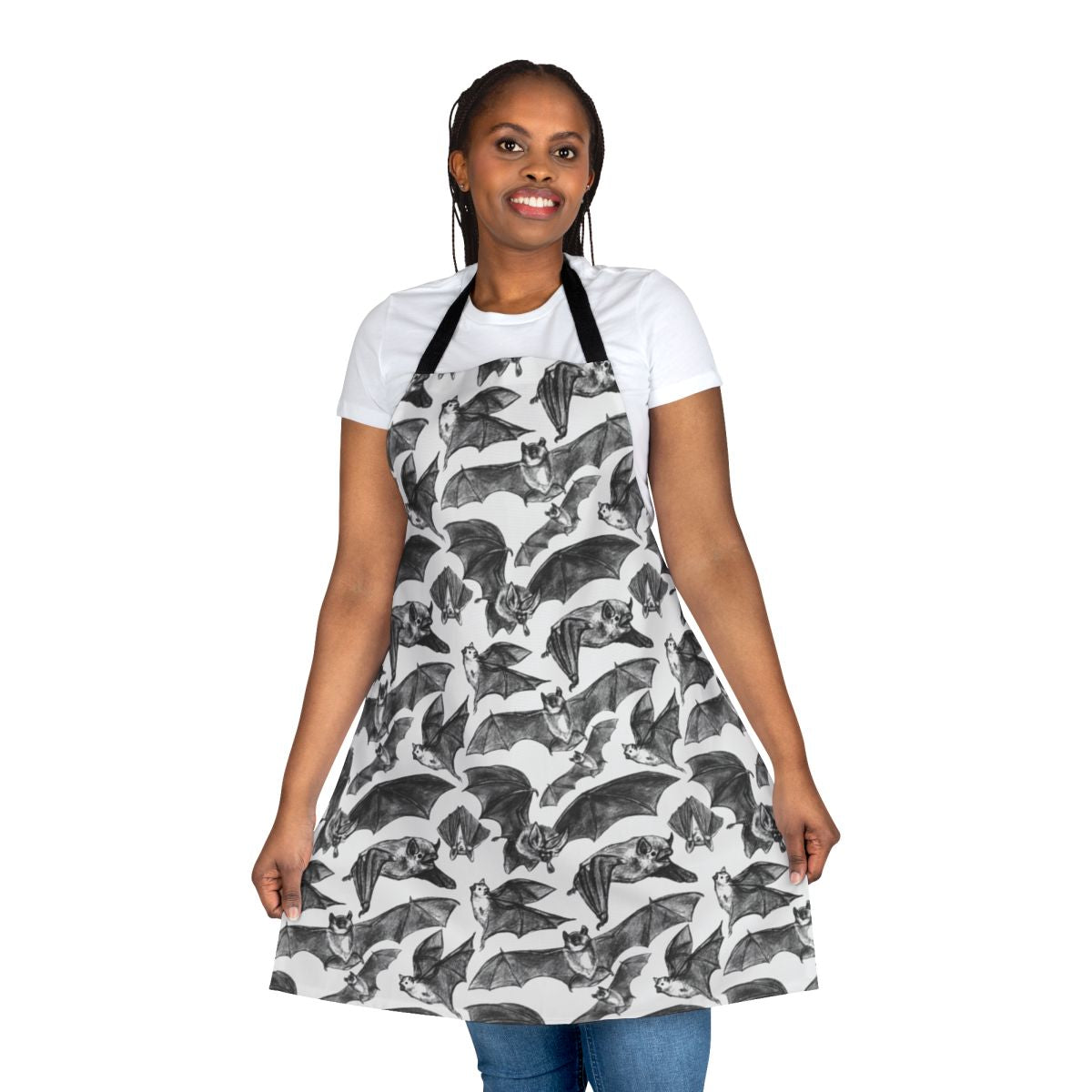 Bat pattern apron with flying bats and nature-inspired design