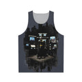 Bat superhero unisex tank top featuring a city skyline at night